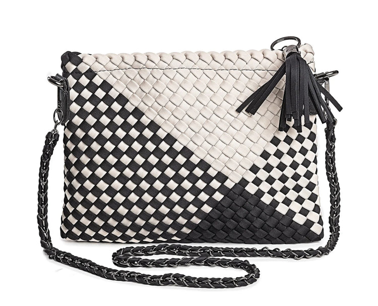 TESSER BLACK-WHITE BRAIDED NEOPRENE BAG