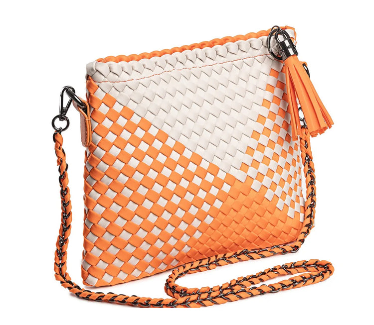 TESSER ORANGE-WHITE BRAIDED NEOPRENE BAG