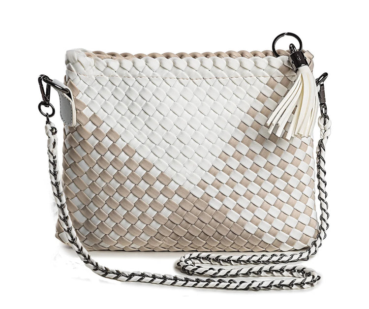 TESSER WHITE-BEIGE BRAIDED NEOPRENE BAG