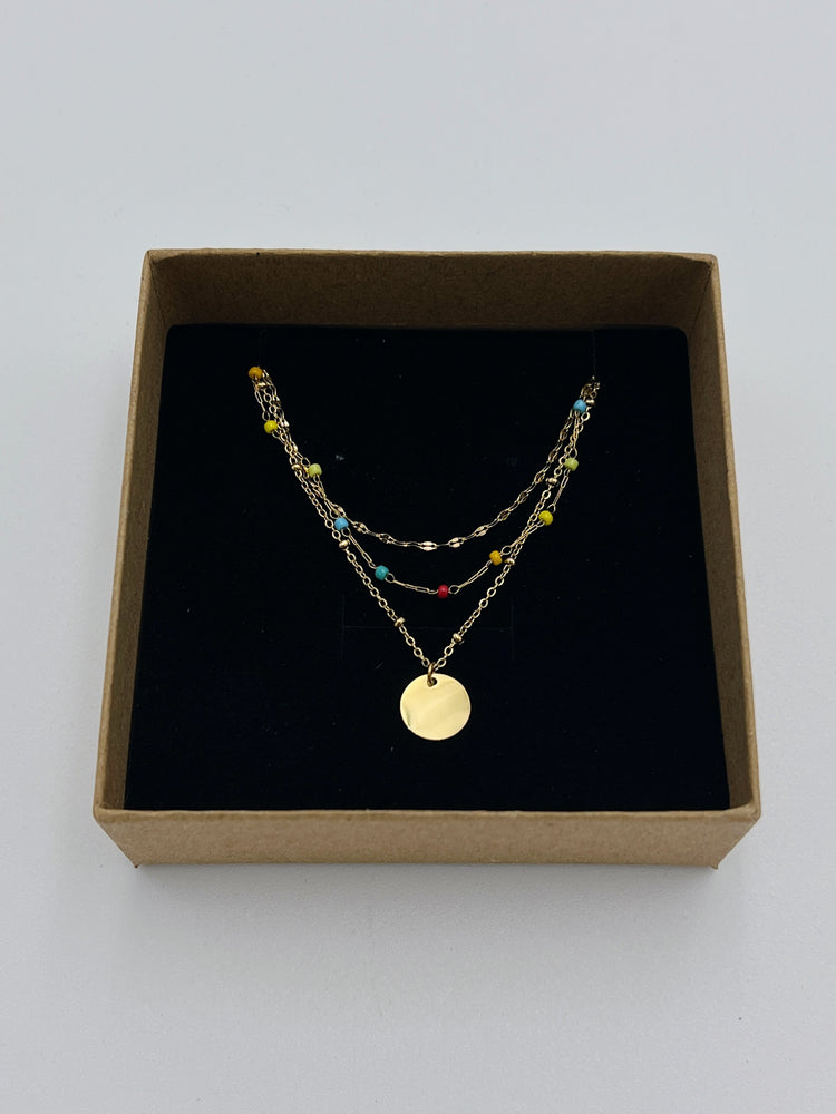 TRIPLE GOLD COLORFUL NECKLACE