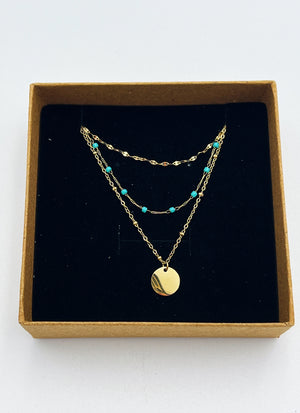 TRIPLE GOLD TURQUOISE NECKLACE