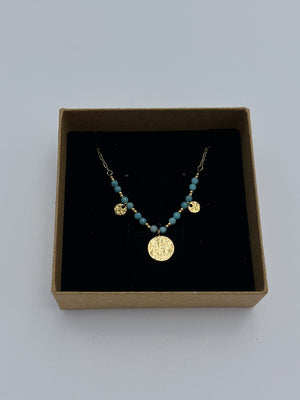 GOLD BLUE NECKLACE WITH PENDANT