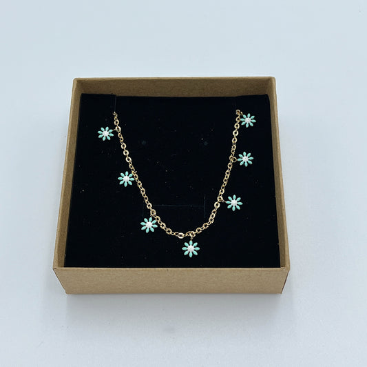 GOLD LIGHT BLUE DAISIES NECKLACE