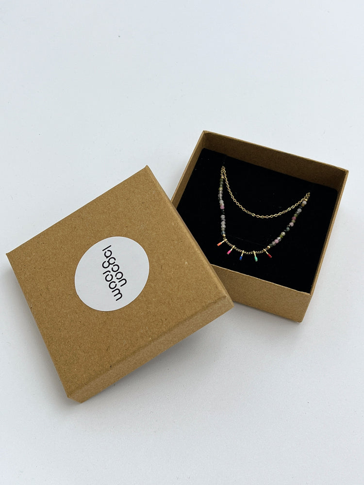 DOUBLE GOLD COLORFUL BEADS NECKLACE