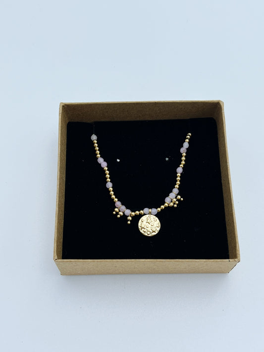 GOLD PINK NECKLACE WITH PENDANT