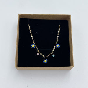 GOLD DARK BLUE DAISIES NECKLACE