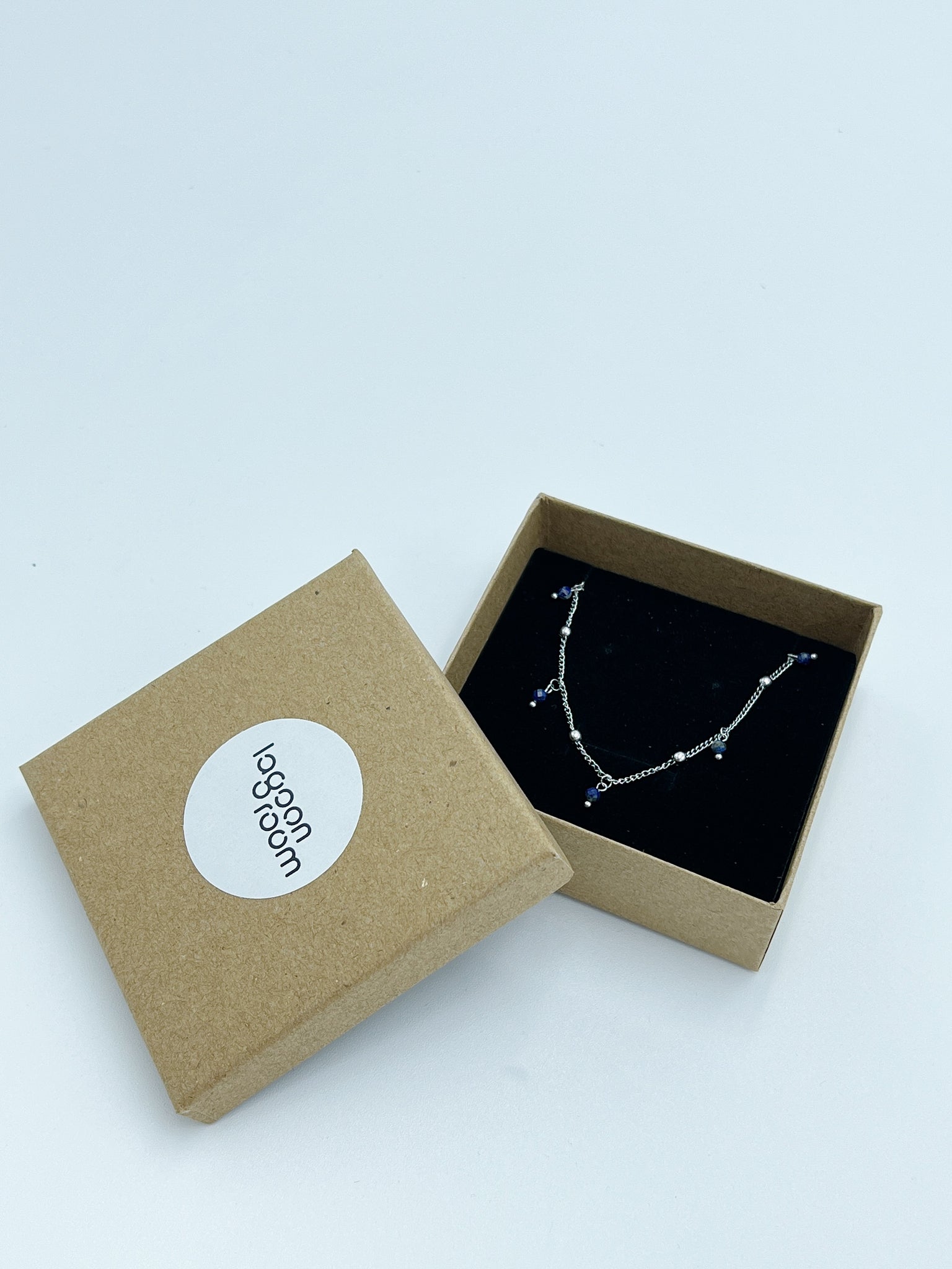 SILVER DARK BLUE CHARMS NECKLACE