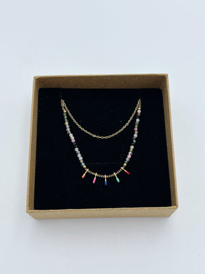 DOUBLE GOLD MULTICOLOR BEADS NECKLACE