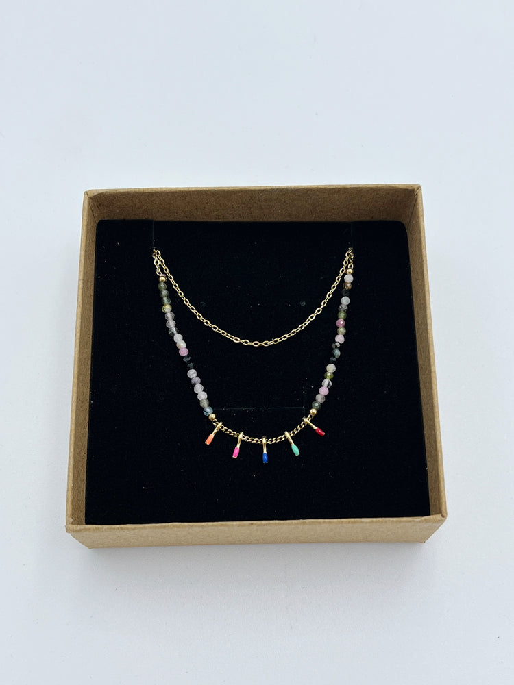 DOUBLE GOLD COLORFUL BEADS NECKLACE