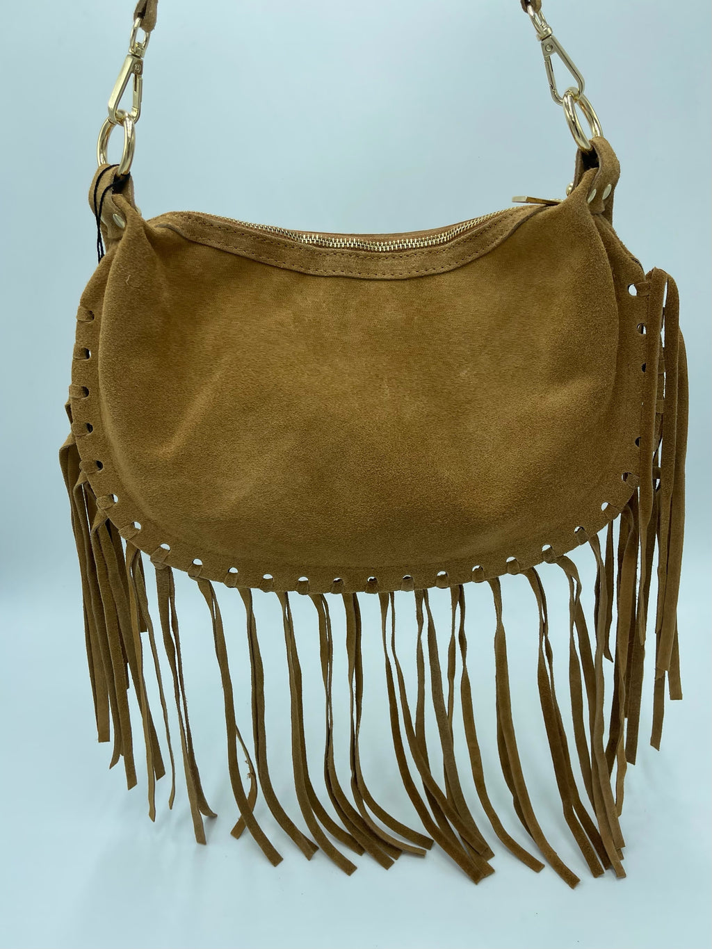 SUEDE BAG WITH FRINGES CAMEL