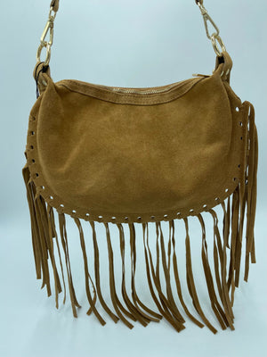 SUEDE BAG WITH FRINGES CAMEL