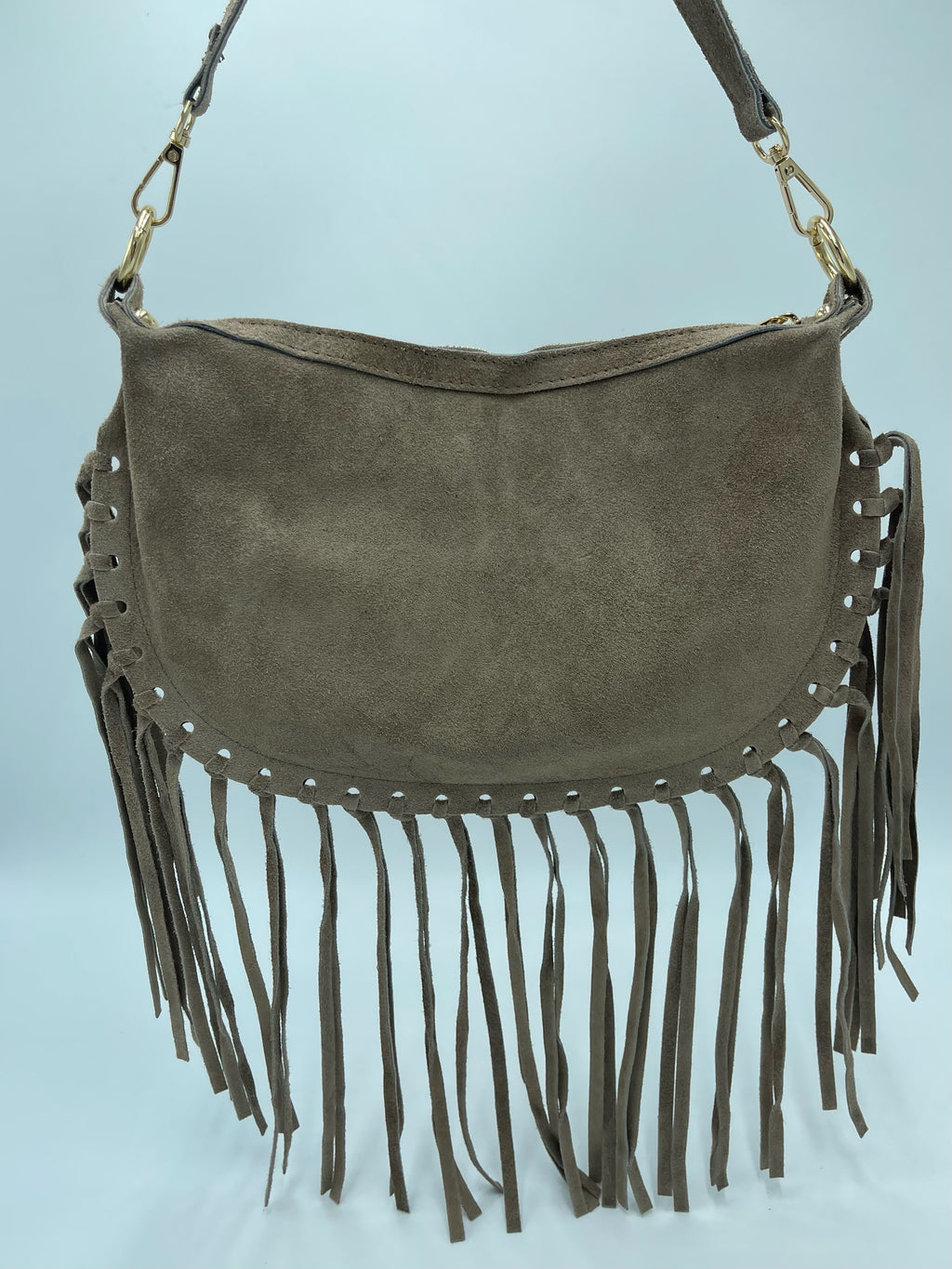 SUEDE BAG WITH FRINGES BROWN