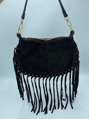 SUEDE BAG WITH FRINGES CHOCOLATE