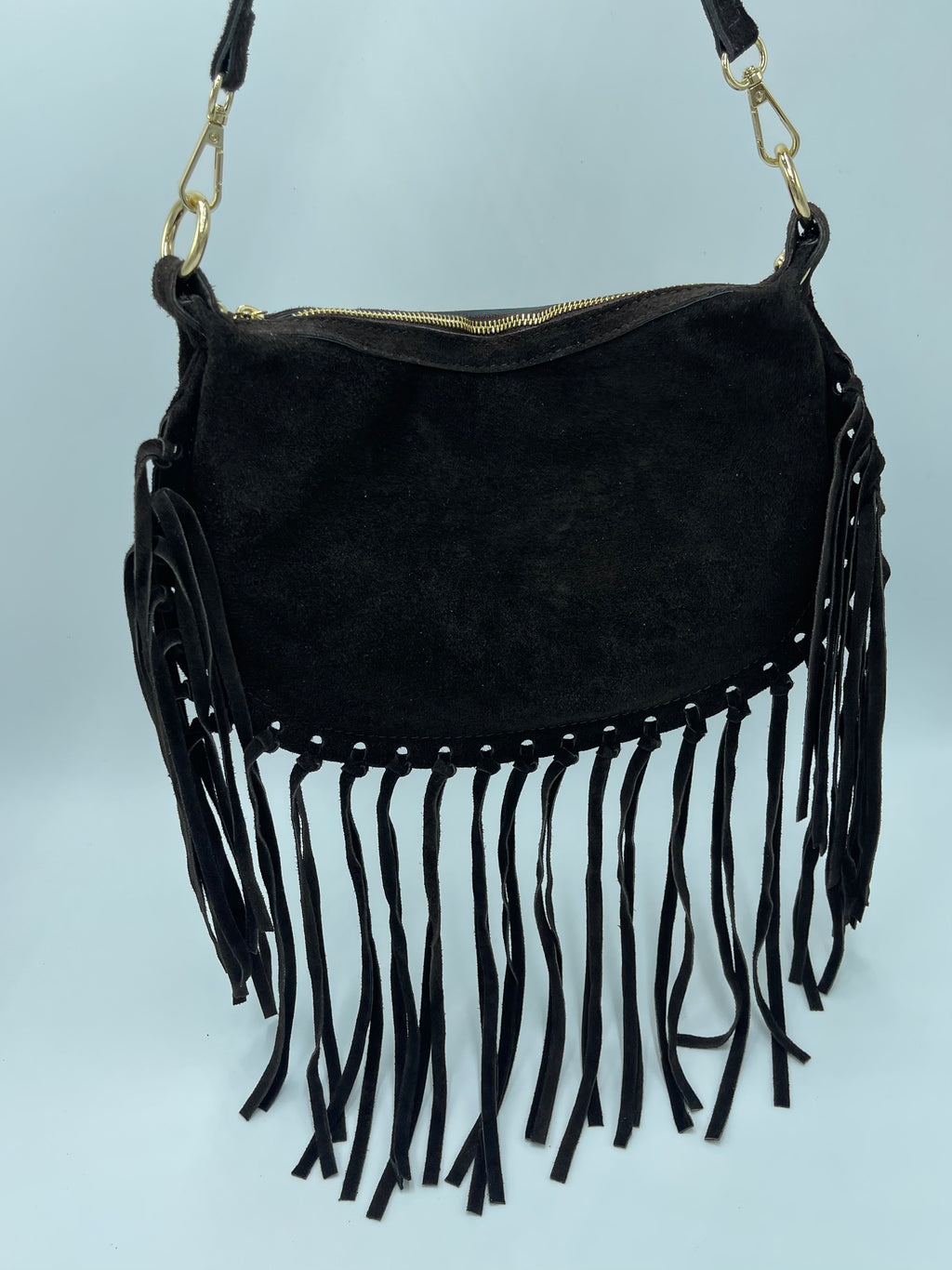 SUEDE BAG WITH FRINGES CHOCOLATE