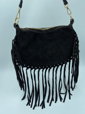 SUEDE BAG WITH FRINGES CHOCOLATE