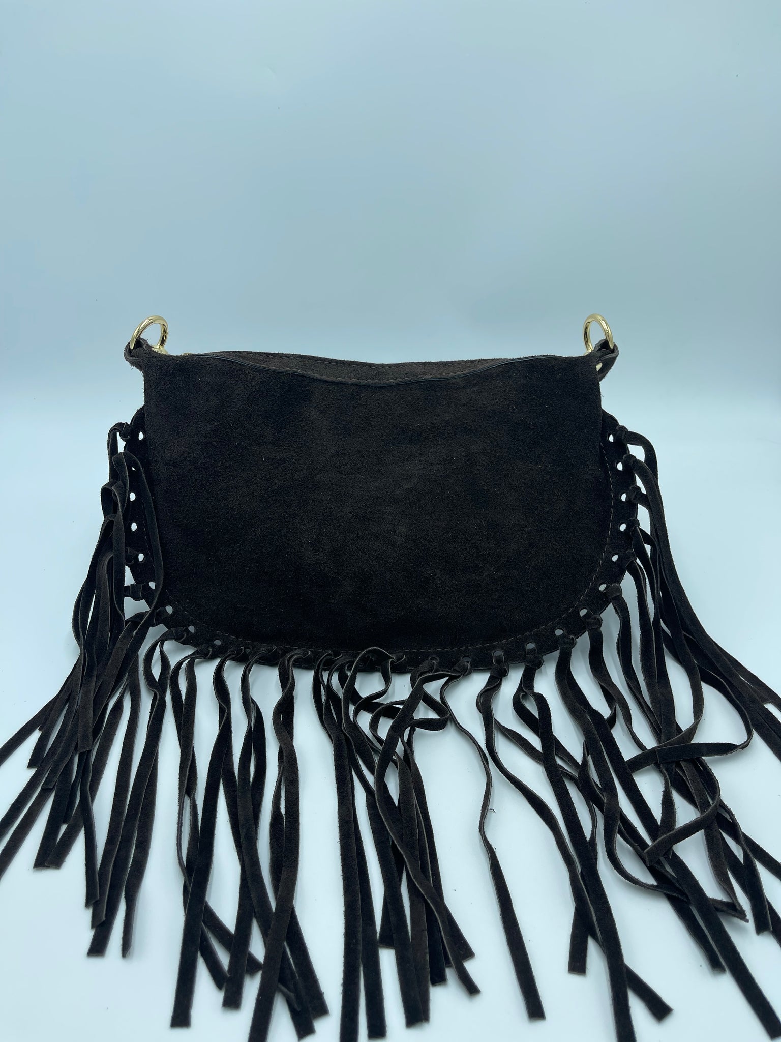 SUEDE BAG WITH FRINGES CHOCOLATE