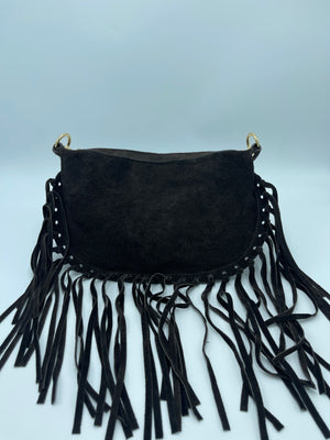 SUEDE BAG WITH FRINGES CHOCOLATE