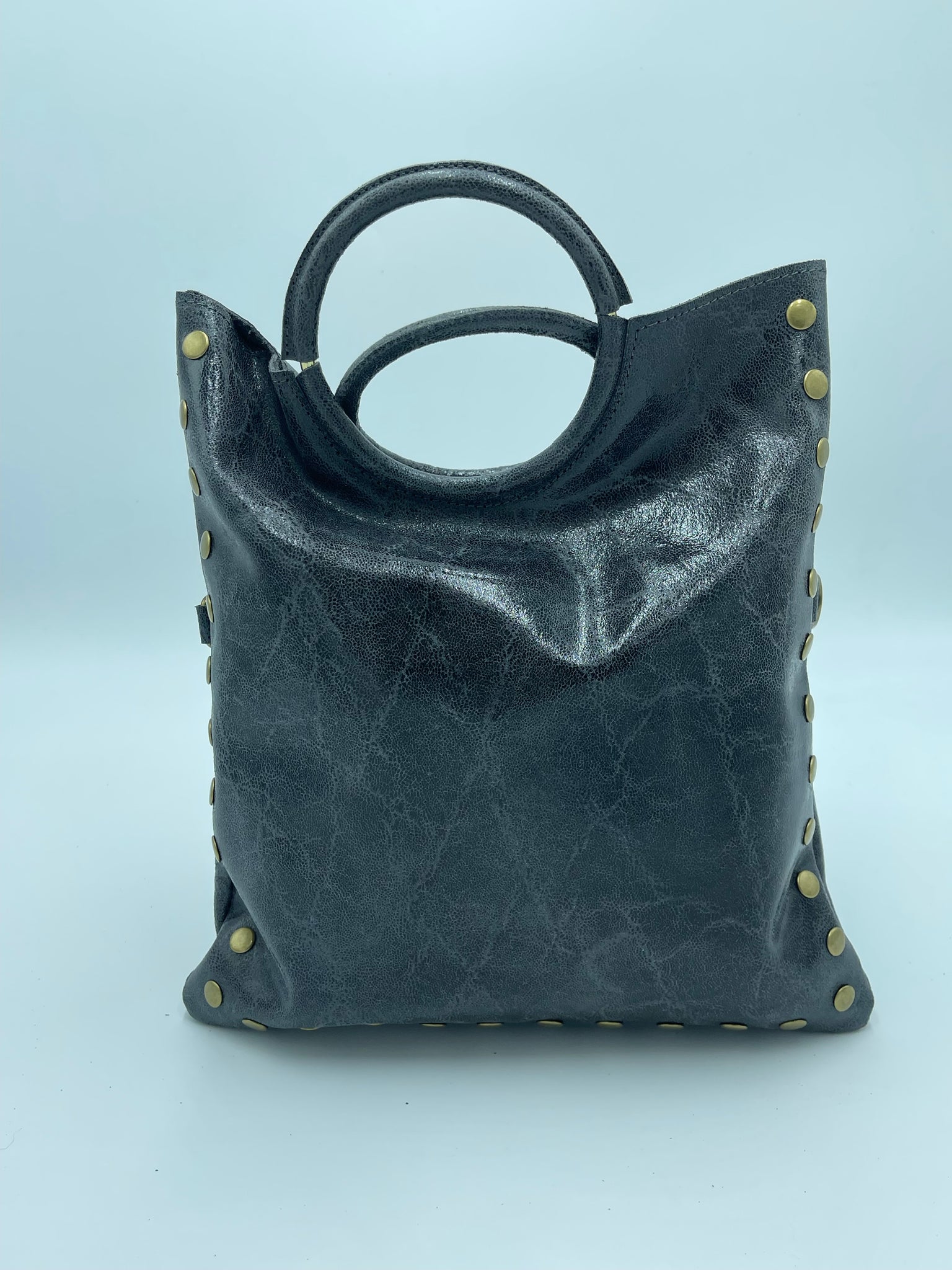 STUDDED HANDLE BAG GRAY