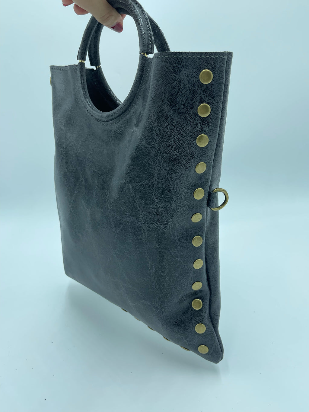 STUDDED HANDLE BAG GRAY