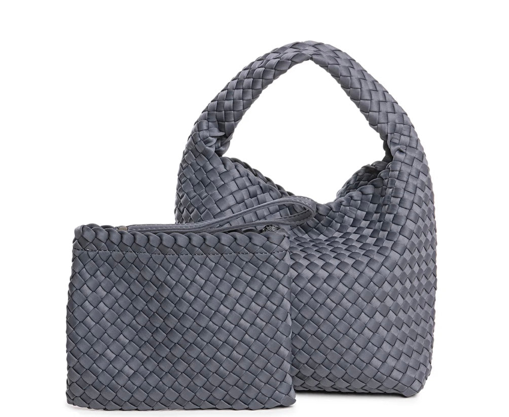 LONDON S GREY BRAIDED NEOPRENE SACK BAG