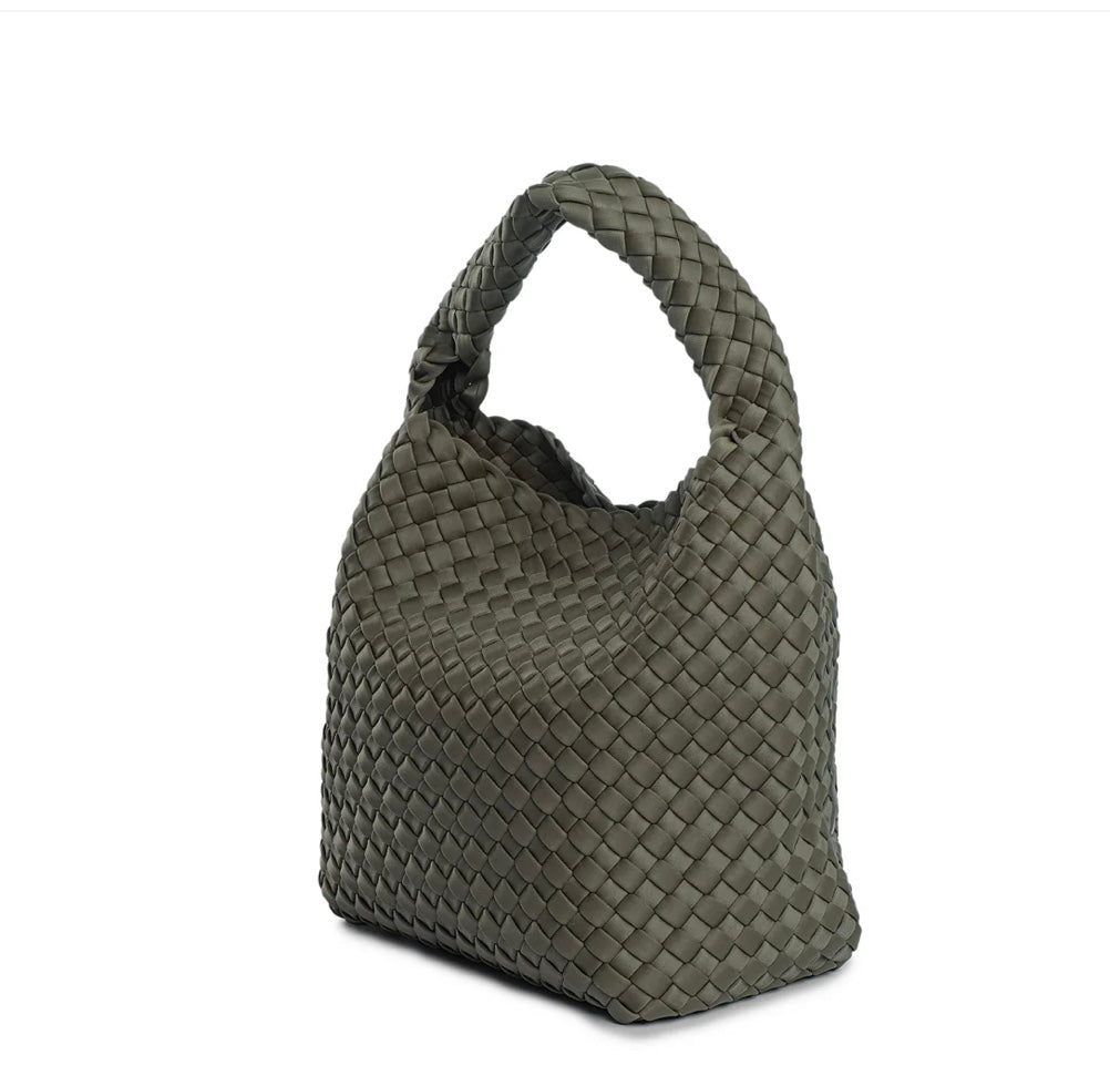 LONDON S KAKI BRAIDED NEOPRENE SACK BAG