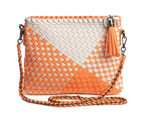 TESSER ORANGE-WHITE  BRAIDED NEOPRENE BAG