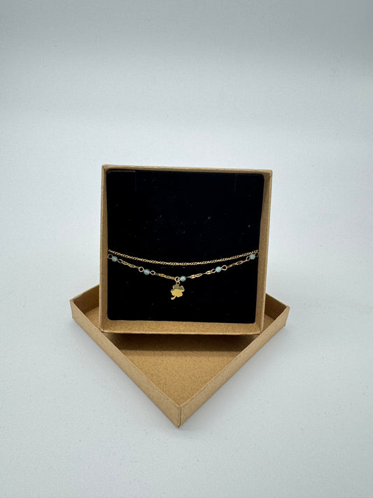 DOUBLE GOLD TINY BRACELET WITH FOUR-LEAF CLOVER