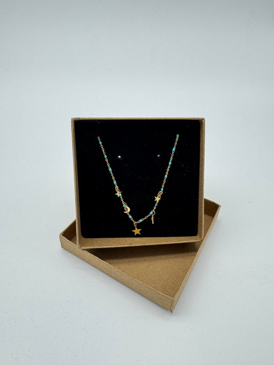 GOLD BLUE BEADS NECKLACE WITH CANCIOL