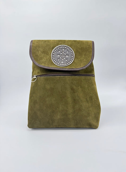 GREEN LEATHER BACKPACK