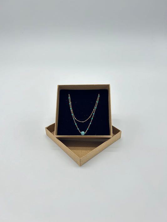 DOUBLE GOLD WITH TURQUOISE BEADS NECKLACE