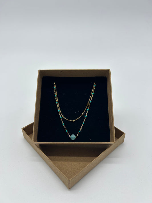 DOUBLE GOLD WITH TURQUOISE BEADS NECKLACE