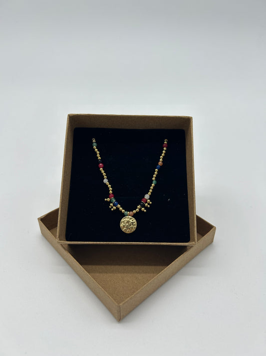 GOLD COLOR BEADS NECKLACE WITH PENDANTS