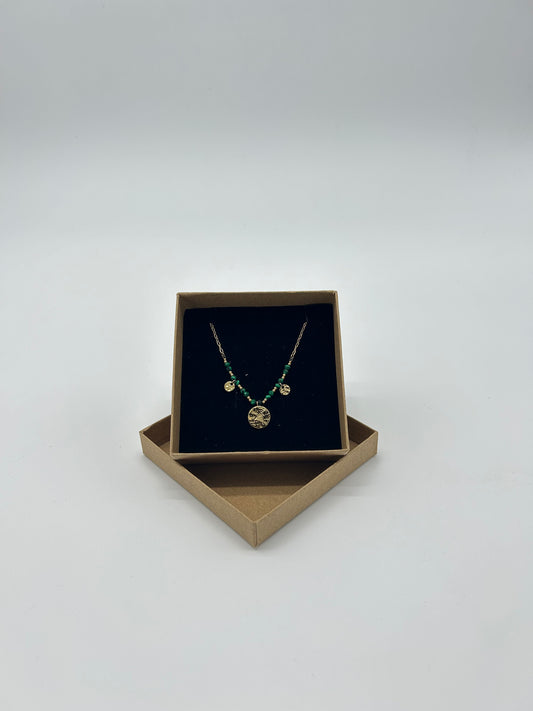 GOLD GREEN BEADS NECKLACE WITH PENDANTS