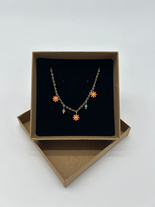 GOLD ORANGE DAISIES NECKLACE