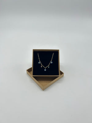 GOLD BLUE DAISIES NECKLACE