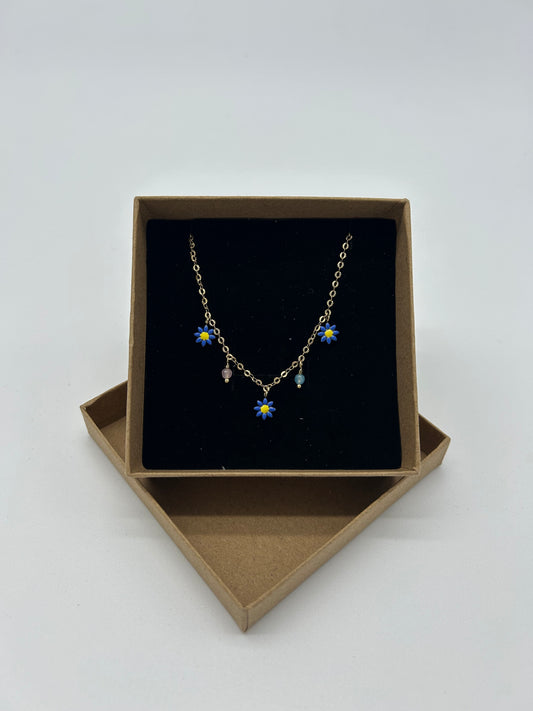 GOLD BLUE DAISIES NECKLACE