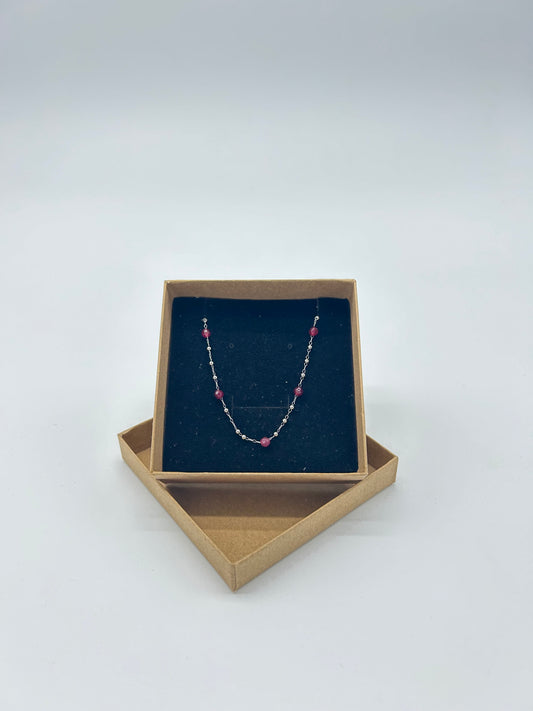 SILVER RED BEADS NECKLACE