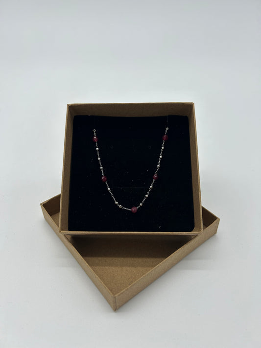 SILVER RED BEADS NECKLACE