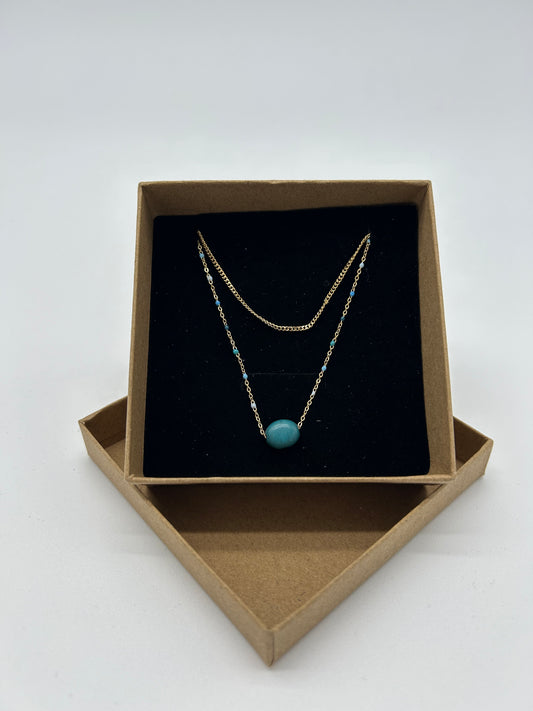 DOUBLE GOLD NECKLACE WITH TURQUOISES BEADS