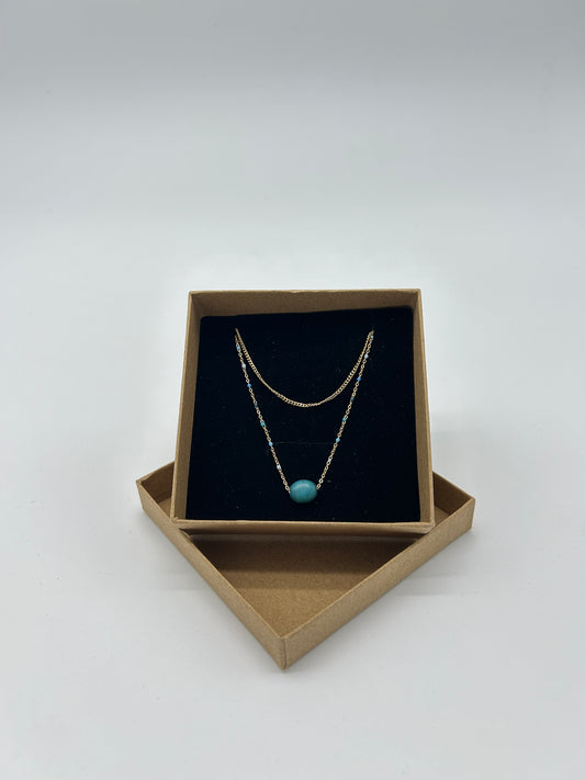 DOUBLE GOLD NECKLACE WITH TURQUOISES BEADS