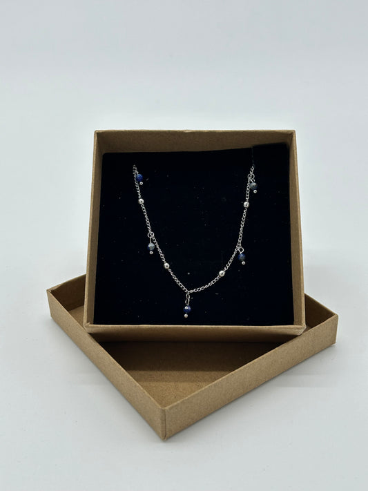 SILVER NECKLACE WITH DARK BLUE TEARS