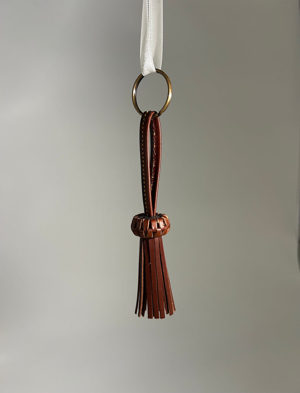 KEYCHAIN LATHER BRAID BROWN