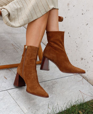 PAOLA ANKLE BOOT  BROWN SUEDE HEEL 7CM