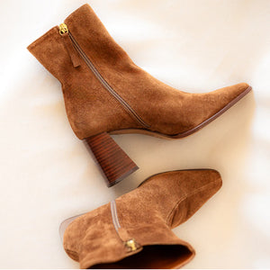 PAOLA ANKLE BOOT  BROWN SUEDE HEEL 7CM