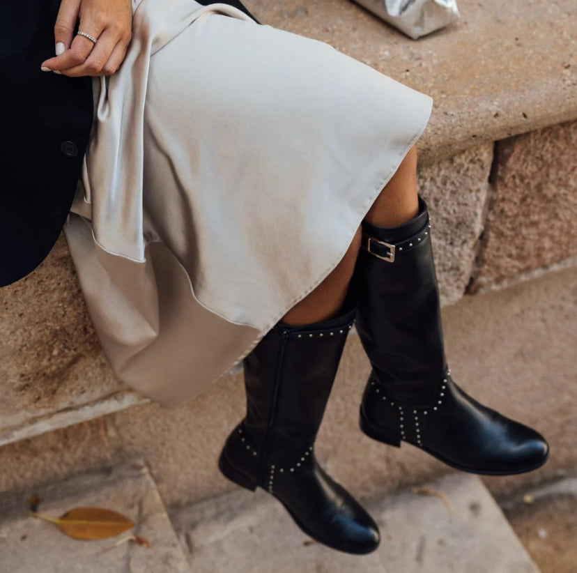 ALIX  BLACK LEATHER BOOTS HEEL 3CM