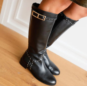 ALIX  BLACK LEATHER BOOTS HEEL 3CM