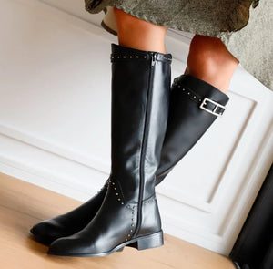 ALIX  BLACK LEATHER BOOTS HEEL 3CM