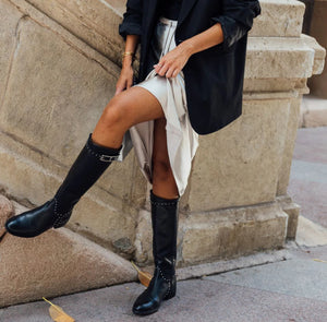 ALIX  BLACK LEATHER BOOTS HEEL 3CM