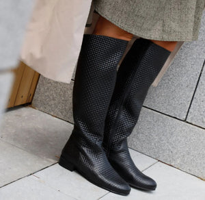 ANDREA BLACK LEATHER BOOTS 3CM HEEL
