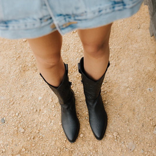 LUIS COWBOY BOOTS BLACK LEATHER HEEL 4CM